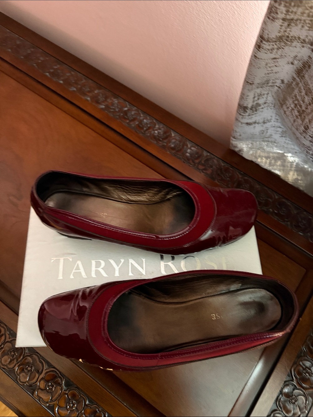 Taryn Rose Patent Burgundy Round-Toe Ballet Flats